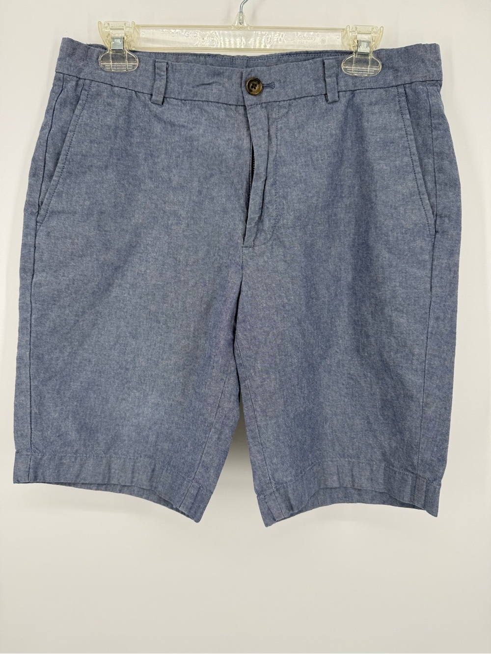 Brooks Brothers Mens Chino Shorts W33‎ Blue Chambray 100% Cotton Flat Front Golf